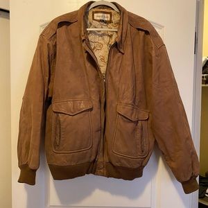 1990s Charles Klein Brown Leather Bomber Jacket